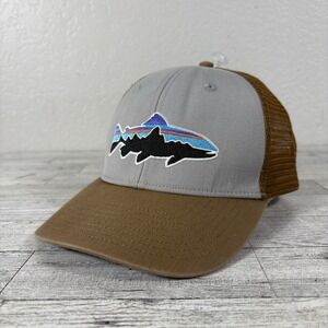 Patagonia Hat Cap Strap Back Brown Beige Fishing Trout Trucker Outdoors Mens